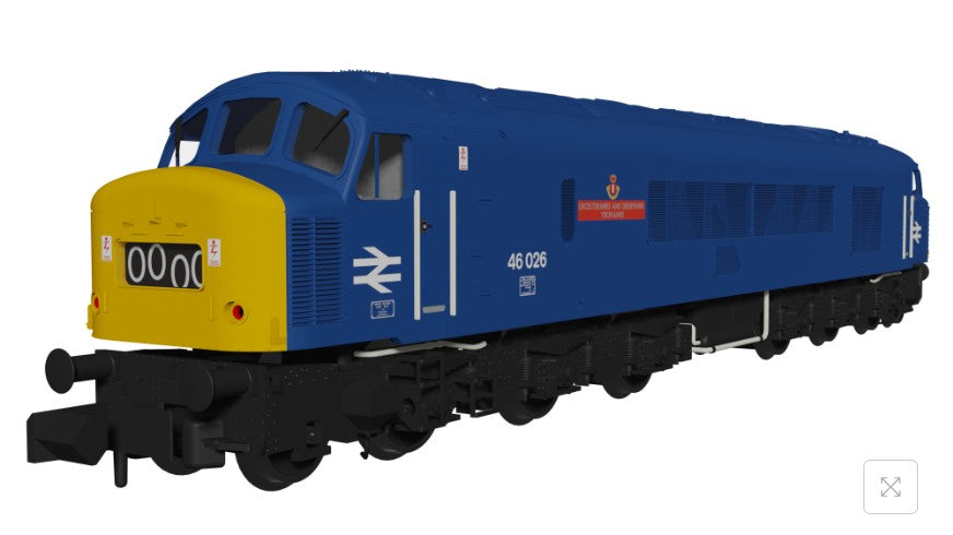 948704 Rapido Trains UK Class 46 46026 “Leicestershire and Derbyshire Yeomanry” BR Blue With Headcode Blinds – DCC Sound Fitted