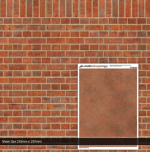 TX198 OO/HO English Bond Red Brick Texture Paper (x5)