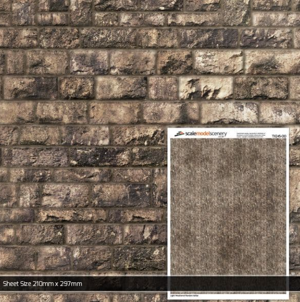 TX245 OO/HO Light Weathered Random Ashlar Brick Texture Paper