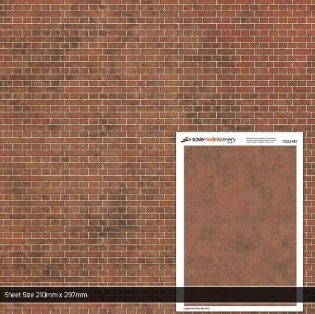 TX263 OO/HO English Bond Dirty Red Brick Texture Paper (x5)